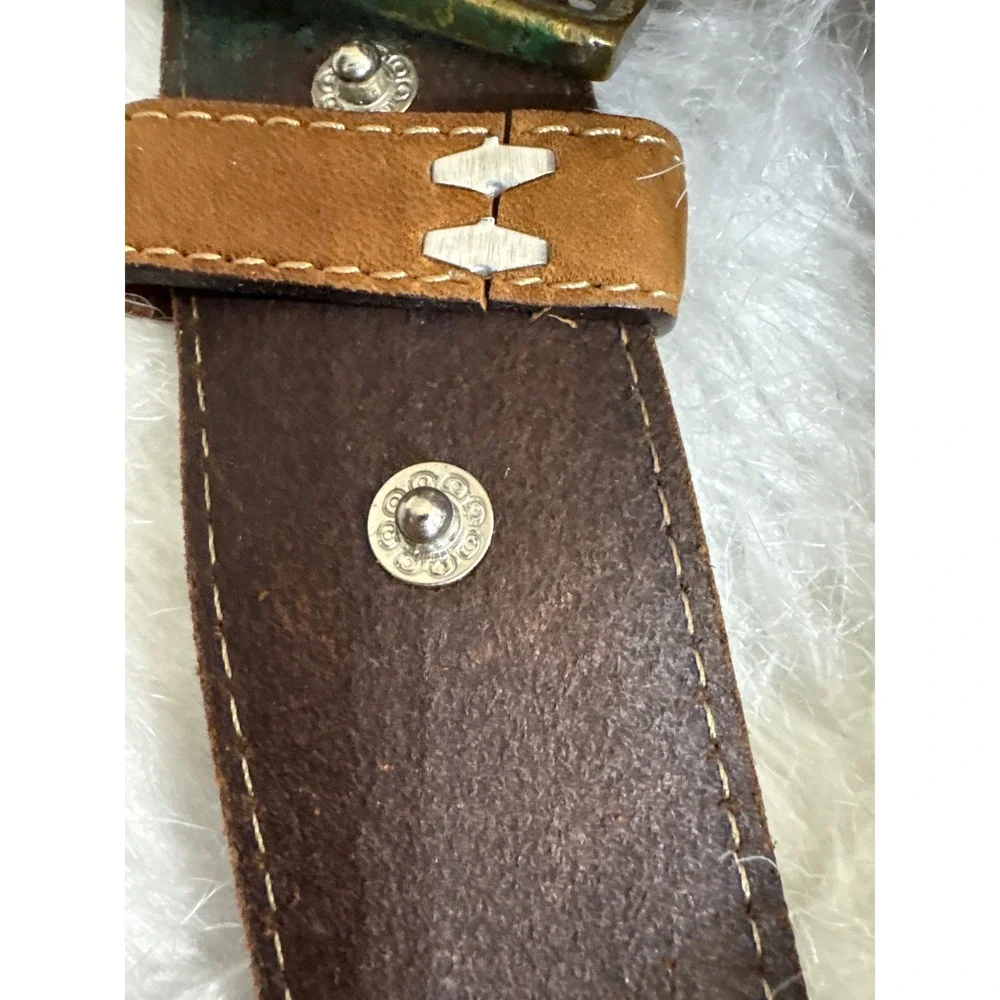 Silver Creek Classics Mens Brown Leather Western Belt Horse Buckle 44 USA Made